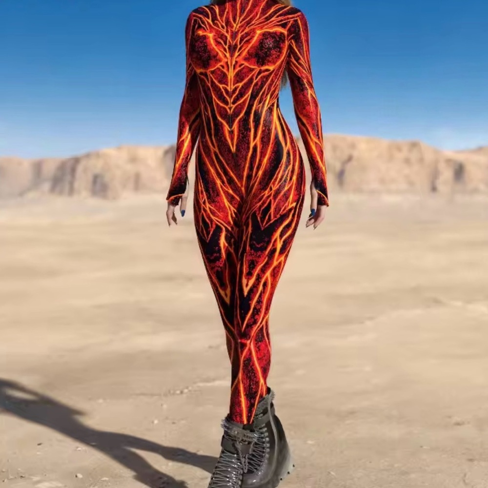 Fiery Red and Black Full-Body Suit